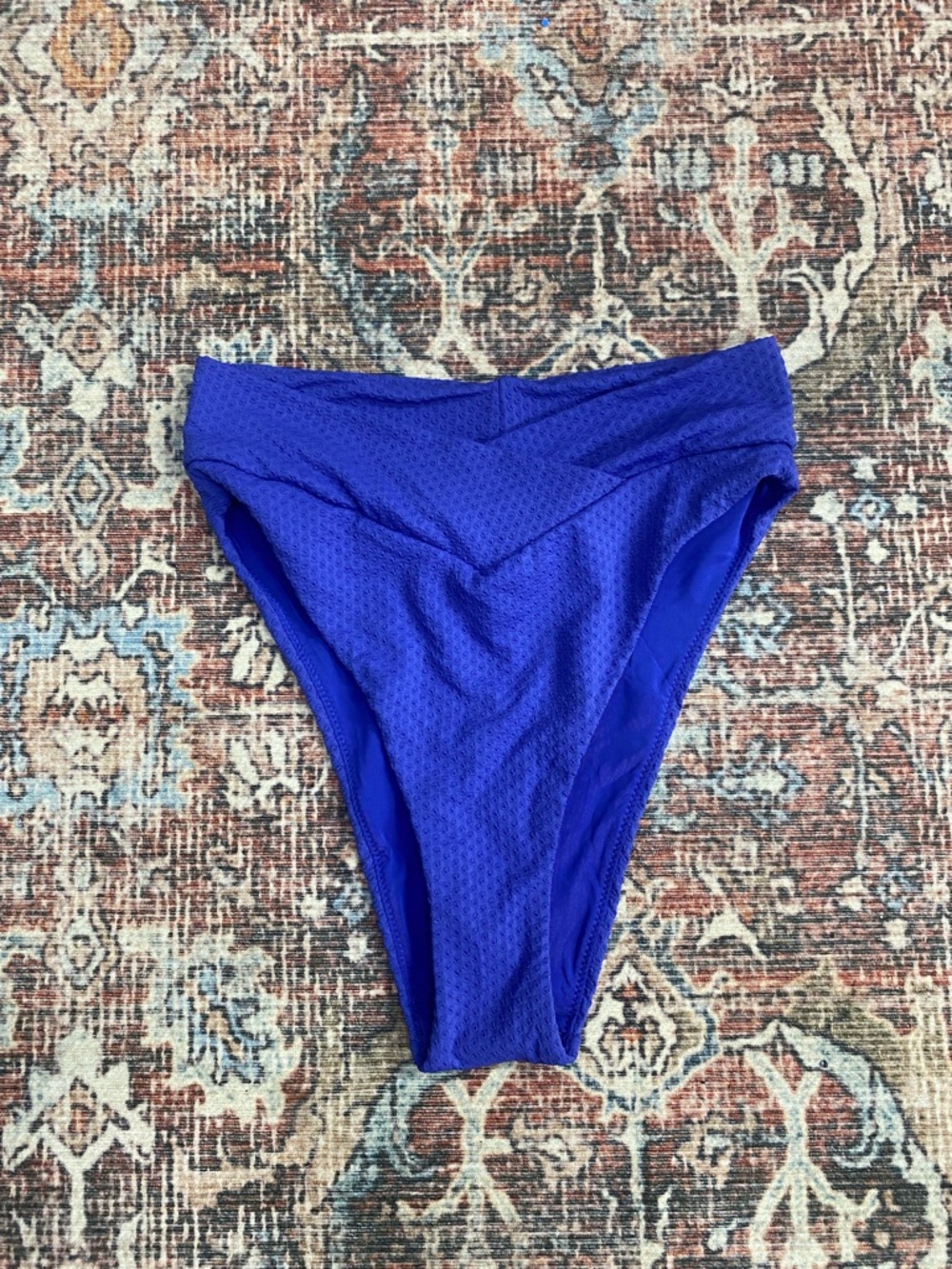 Aerie NWT textured blue high cut crossover waist cheeky bikini bottom S beach